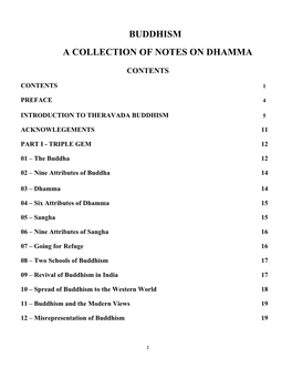 Buddhism a Collection of Notes on Dhamma