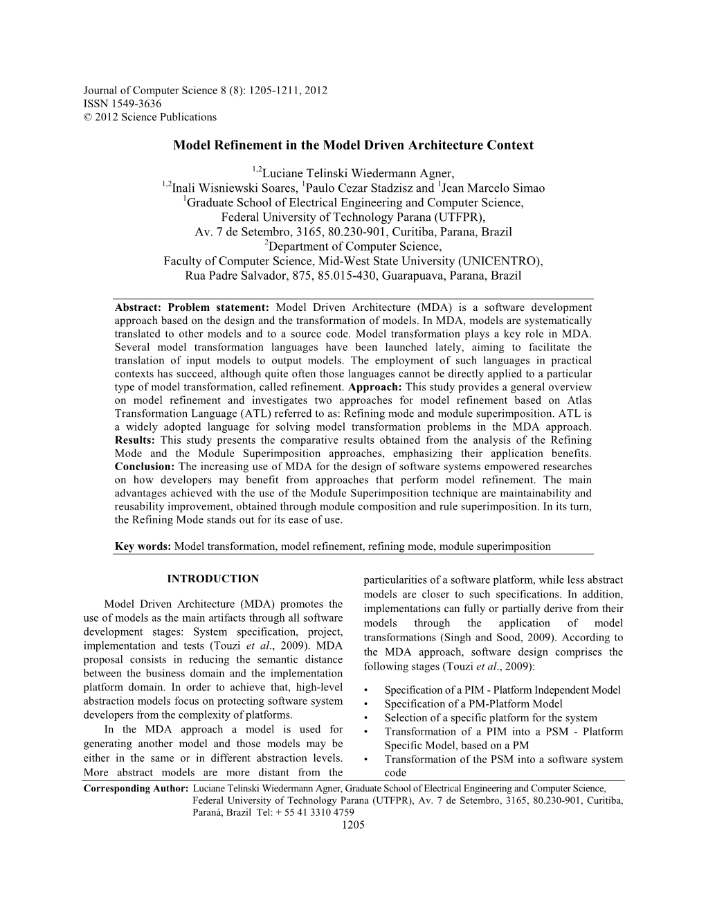 Model Refinement in the Model Driven Architecture Context