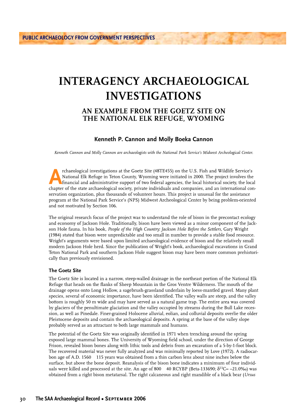 Interagency Archaeological Investigations an Example from The
