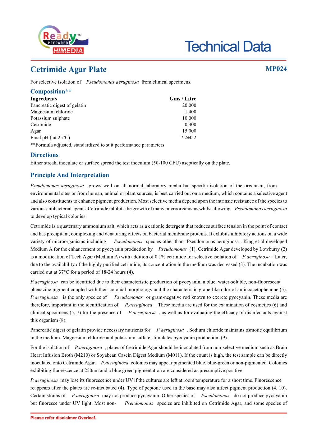 Cetrimide Agar Plate MP024