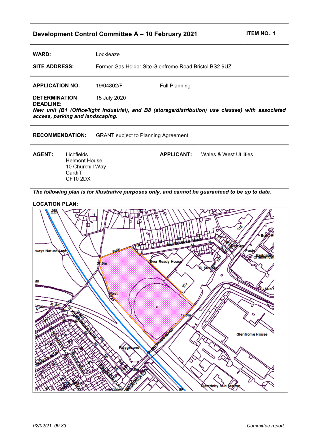 Application 19/04802/F Former Gas Holder Site Glenfrome Road Bristol BS2 9UZ PDF 3 MB