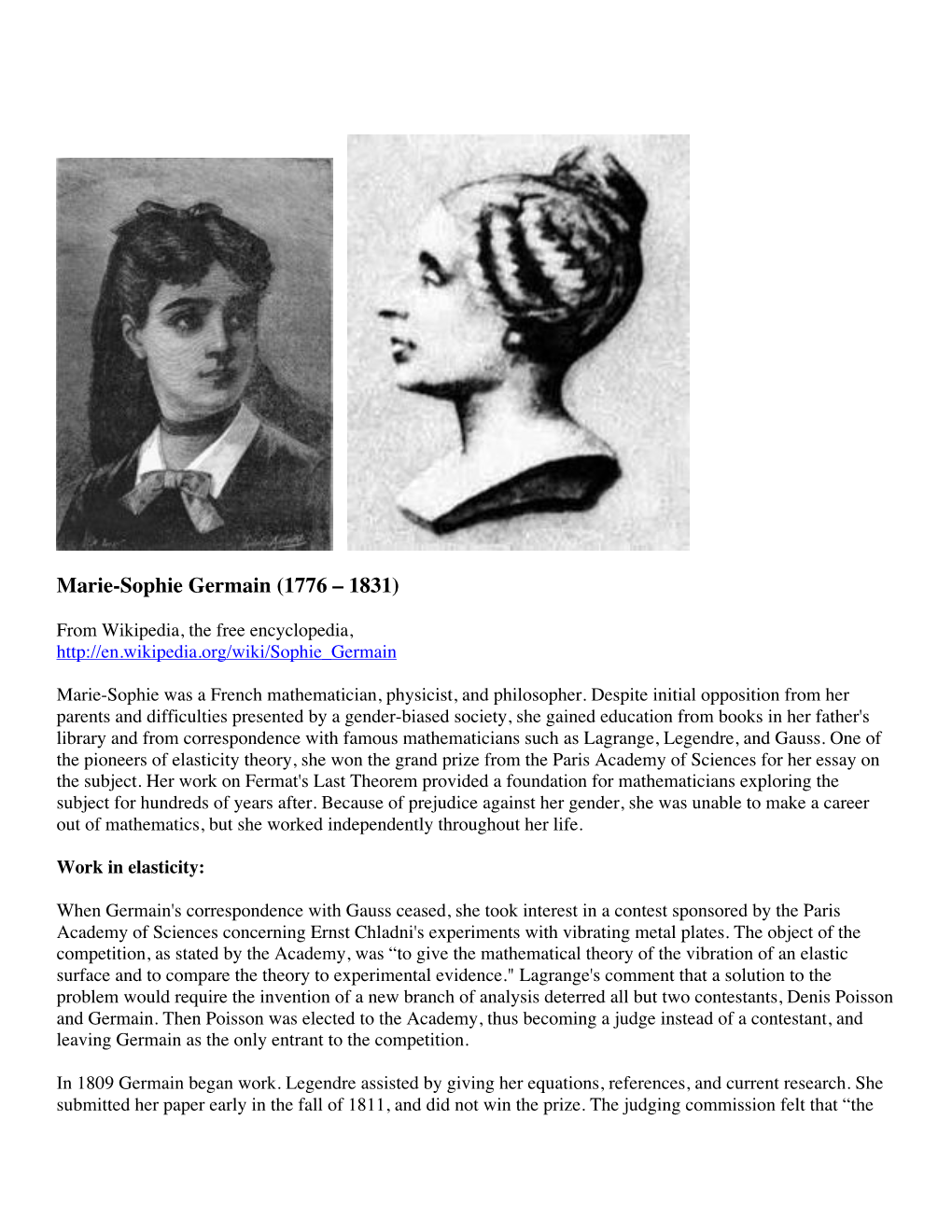 Marie-Sophie Germain (1776 – 1831)