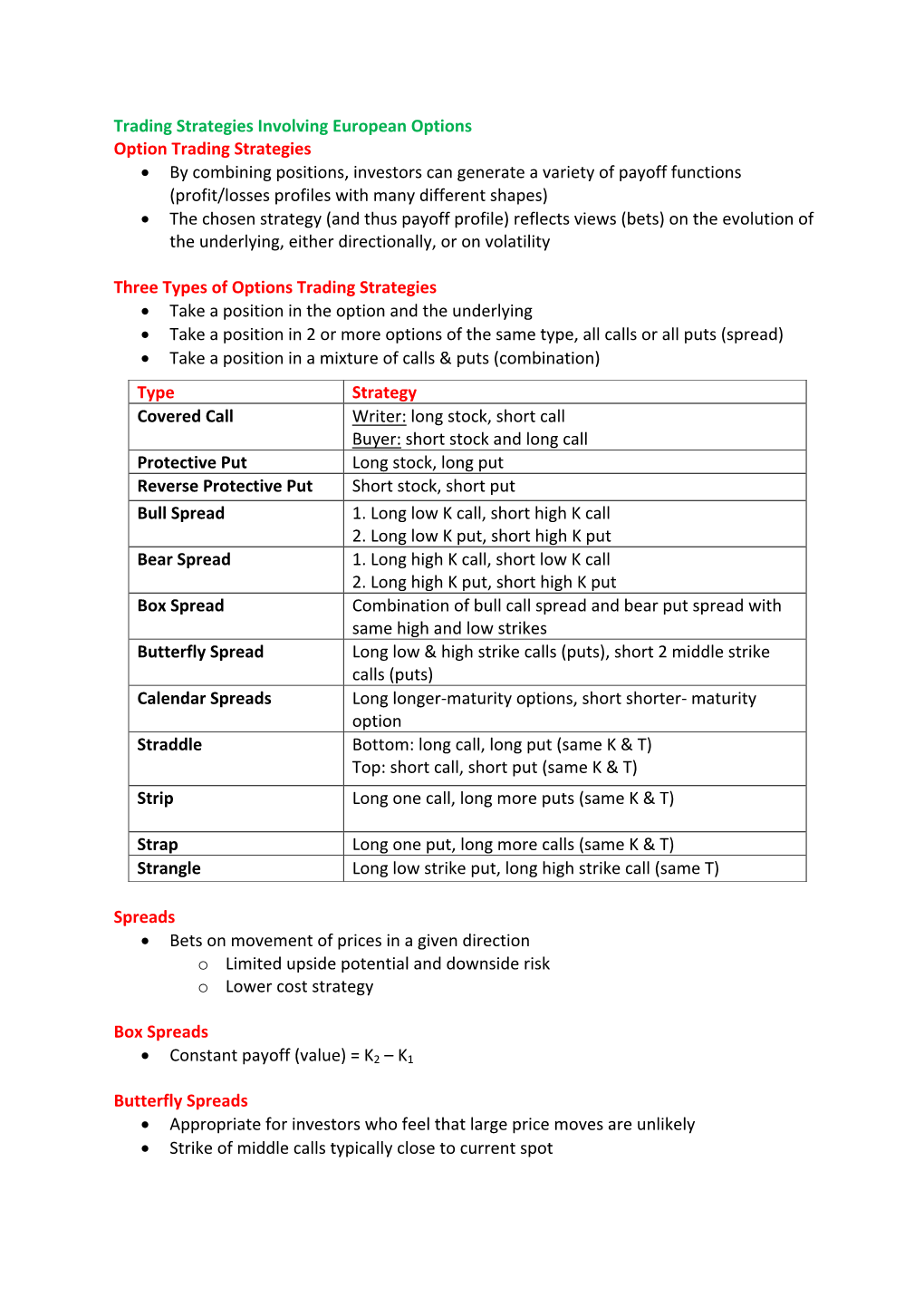 Trading Strategies Involving European Options