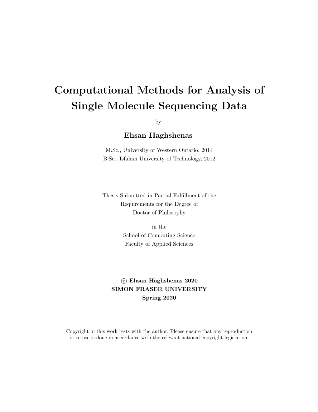 Computational Methods for Analysis of Single Molecule Sequencing Data