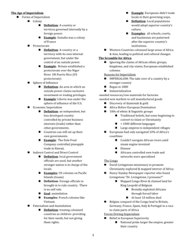 The Age of Imperialism Forms of Imperialism Colony Definition