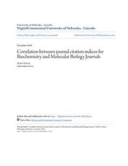 Correlation Between Journal Citation Indices for Biochemistry and Molecular Biology Journals Shakil Ahmad Shahmad@Iau.Edu.Sa