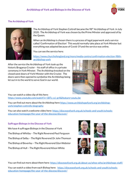 Archbishop of York and Bishops in the Diocese of York