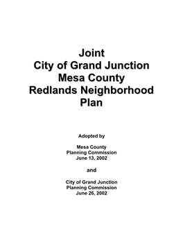 Joint City of Grand Junction Mesa County Redlands Neighborhood Plan