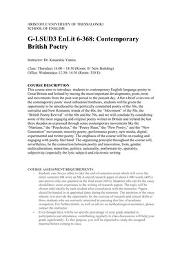 G-LSUD3 Enlit 6-368: Contemporary British Poetry