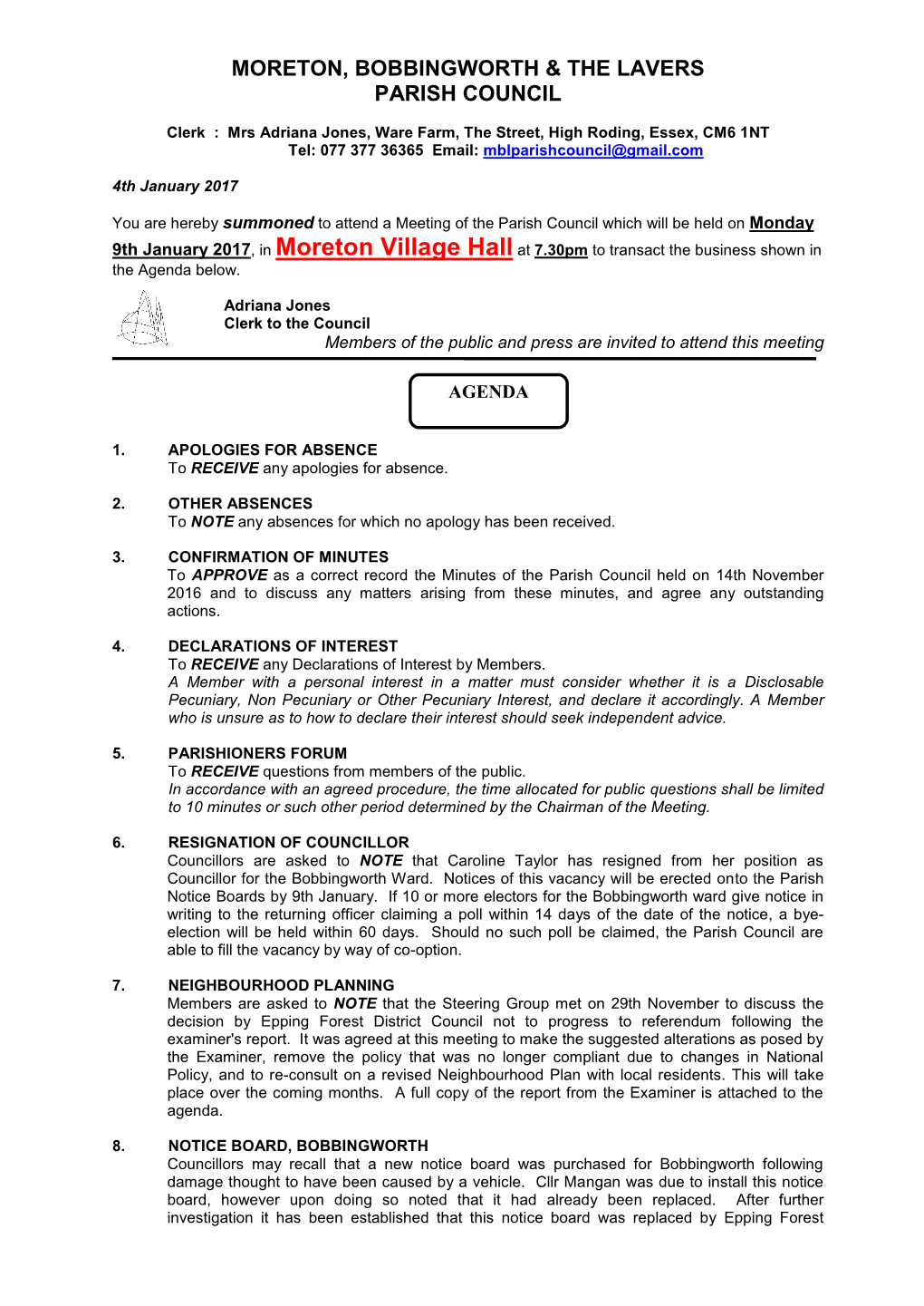 Moreton, Bobbingworth & the Lavers Parish Council