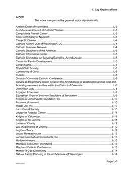 Lay Organizations Index