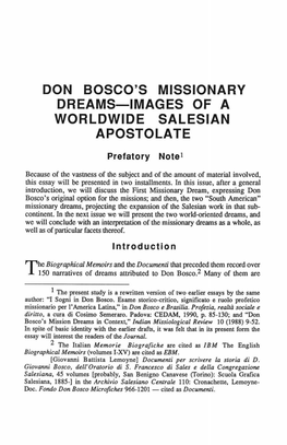 Don Bosco's Missionary Dreams-Images of a Worldwide Salesian a Posto Late