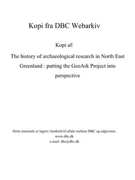 The History of Archaeological Research in North East Greenland : Putting the Geoark Project Into Perspective