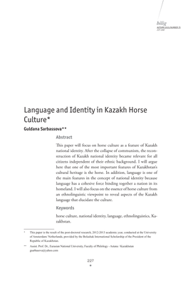 Language and Identity in Kazakh Horse Culture**