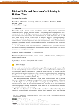 Minimal Suffix and Rotation of a Substring in Optimal Time∗