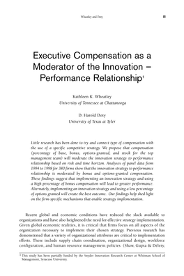 Executive Compensation As a Moderator of the Innovation – Performance Relationship 1