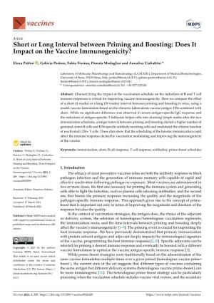 Short Or Long Interval Between Priming and Boosting: Does It Impact on the Vaccine Immunogenicity?