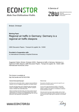 Regional Air Traffic in Germany: Germany Is a Regional Air Traffic Diaspora