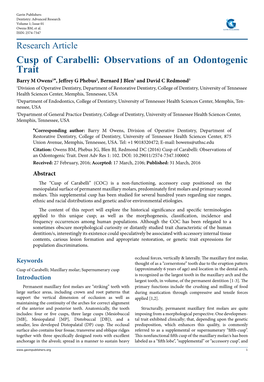 Cusp of Carabelli: Observations of an Odontogenic Trait
