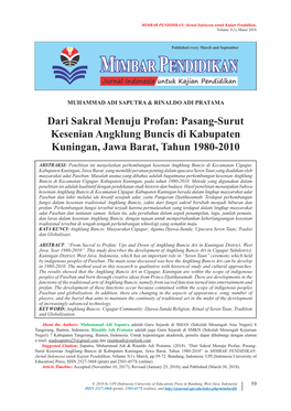 Pasang-Surut Kesenian Angklung Buncis Di Kabupaten Kuningan, Jawa Barat, Tahun 1980-2010
