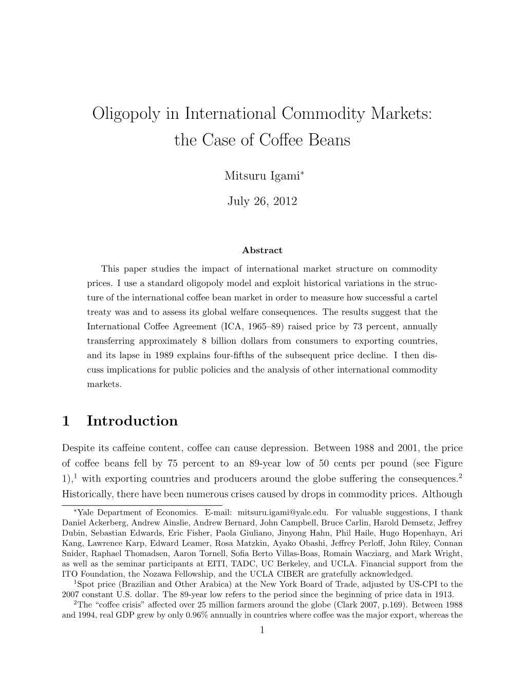 Oligopoly in International Commodity Markets: the Case of Coffee Beans