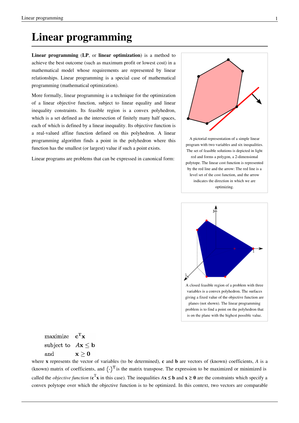 Linear Programming 1 Linear Programming