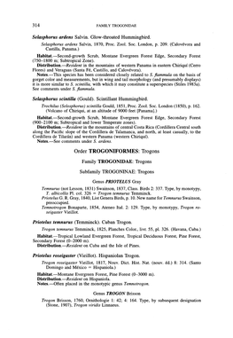 Order TROGONIFORMES: Trogons