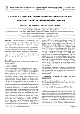 A Review of Applications of Meshfree Methods in the Area of Heat Transfer and Fluid Flow: MLPG Method in Particular