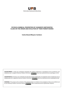 Physico-Chemical Properties of Chondritic Meteorites