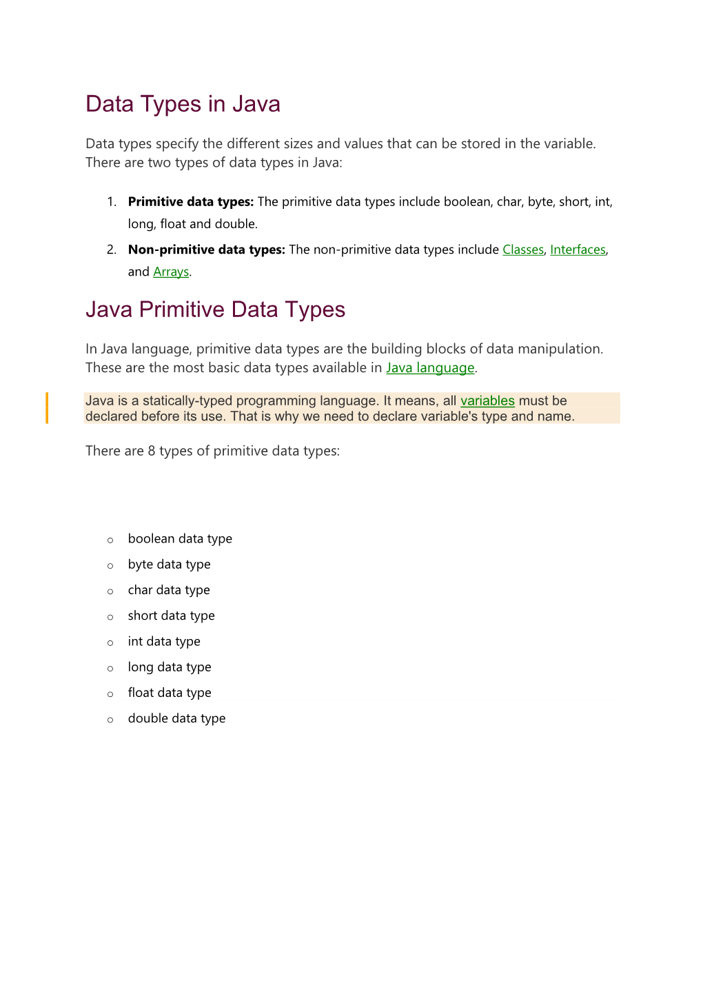 Data Types in Java