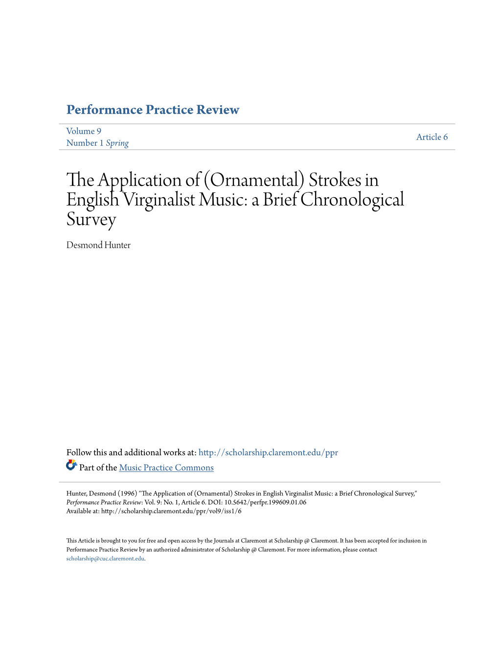 (Ornamental) Strokes in English Virginalist Music: a Brief Chronological Survey Desmond Hunter