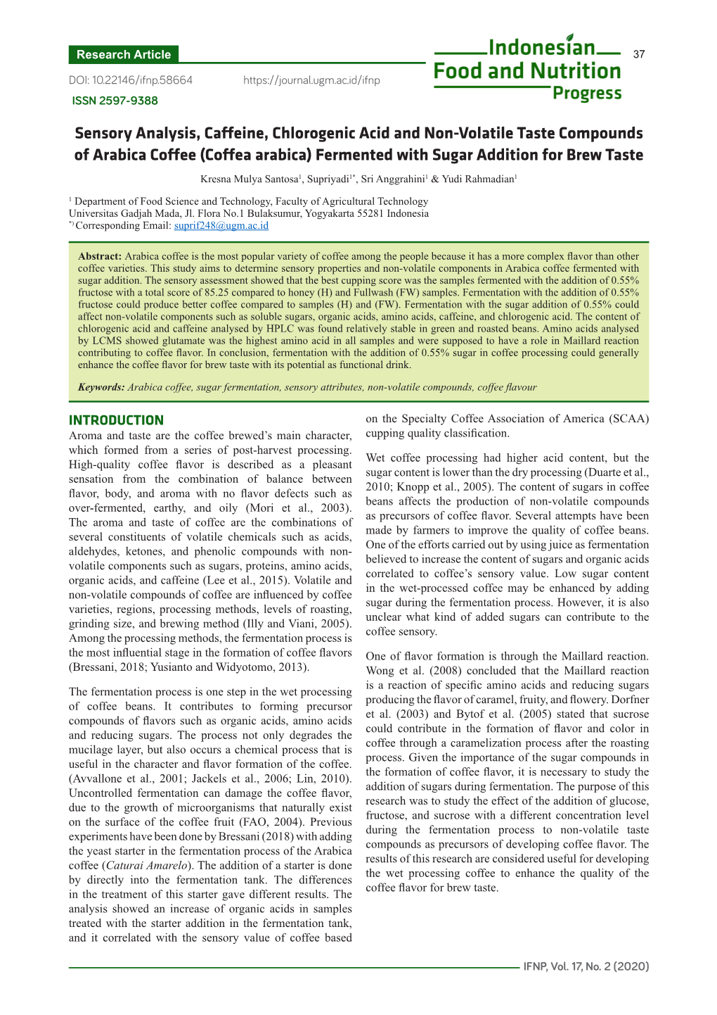 Sensory Analysis, Caffeine, Chlorogenic Acid and Non-Volatile