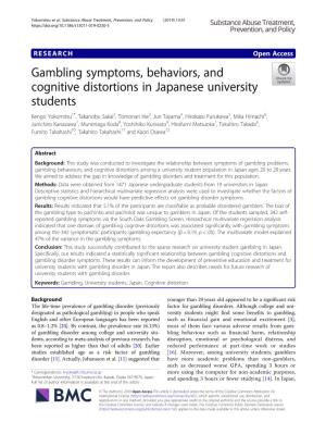 Gambling Symptoms, Behaviors, and Cognitive Distortions in Japanese