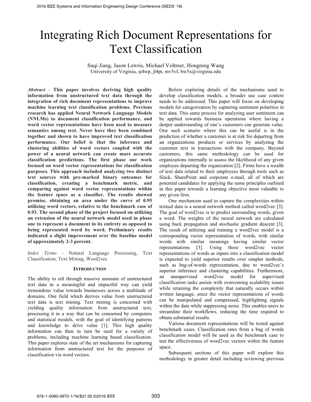 Integrating Rich Document Representations for Text Classification