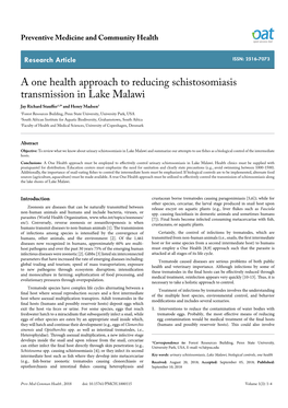 A One Health Approach to Reducing Schistosomiasis Transmission in Lake Malawi
