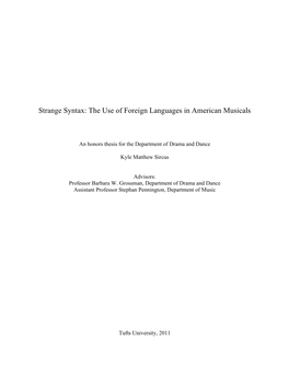 Strange Syntax: the Use of Foreign Languages in American Musicals