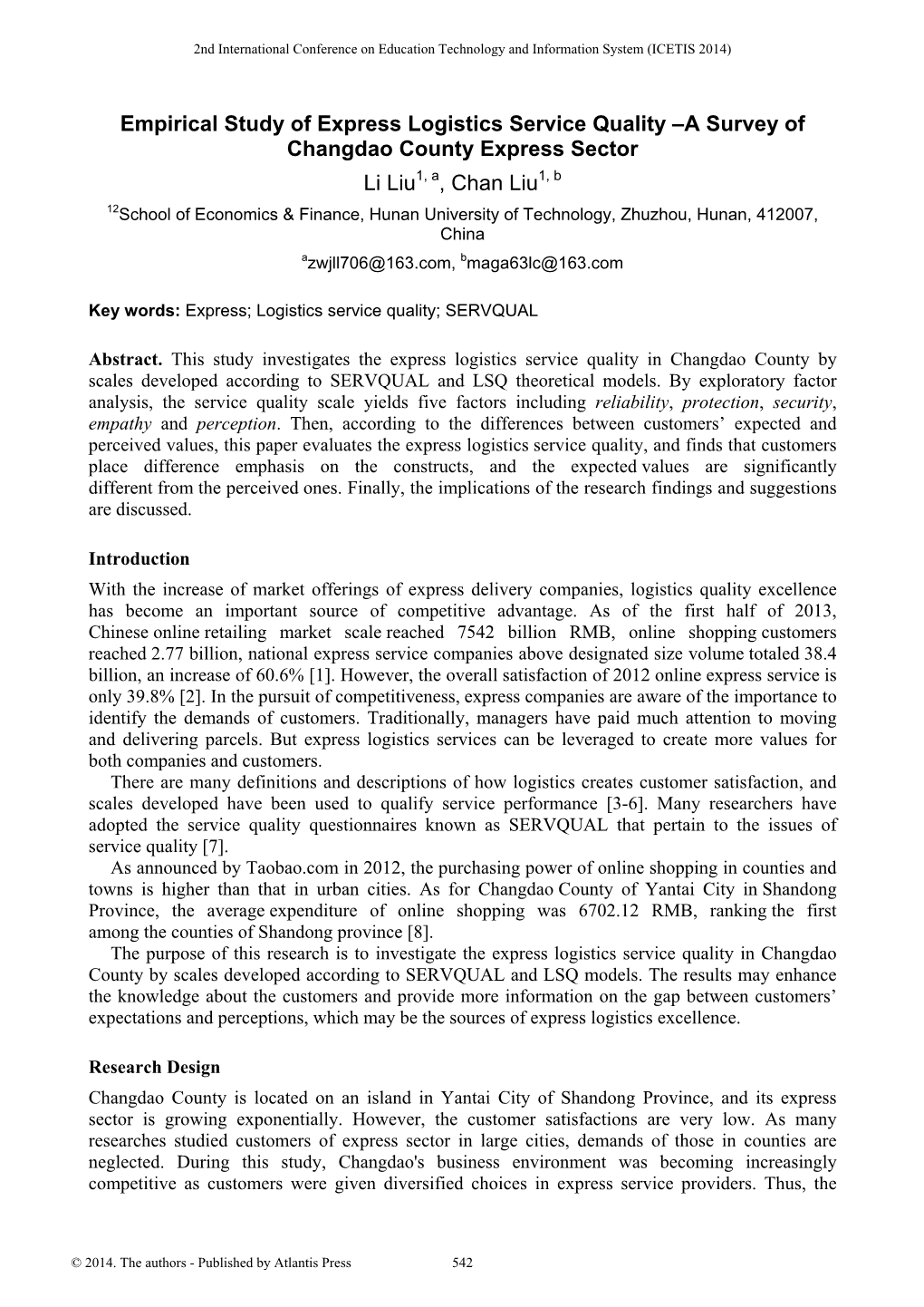 Empirical Study of Express Logistics Service Quality