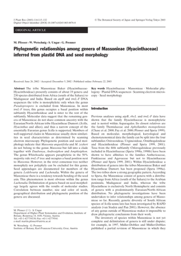 Phylogenetic Relationships Among Genera of Massonieae (Hyacinthaceae) Inferred from Plastid DNA and Seed Morphology
