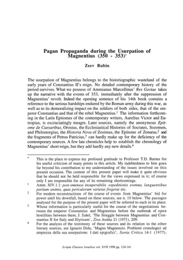 Pagan Propaganda During the Usurpation of Magnentius (350 - 353)*