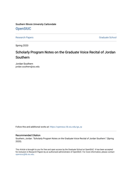 Scholarly Program Notes on the Graduate Voice Recital of Jordan Southern