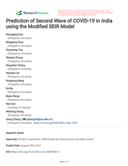 Prediction of Second Wave of COVID-19 in India Using the Modifed SEIR Model