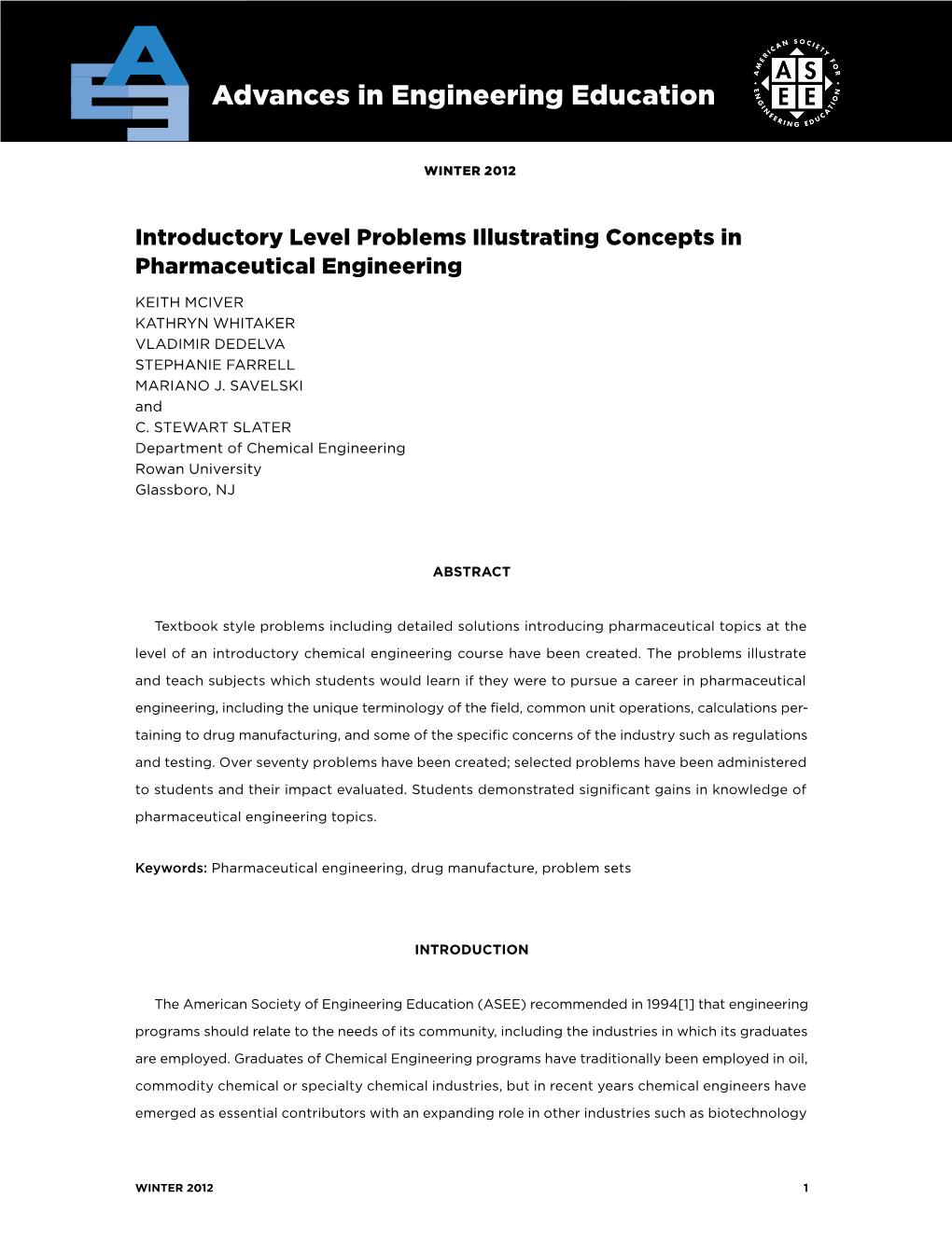 Introductory Level Problems Illustrating Concepts in Pharmaceutical Engineering