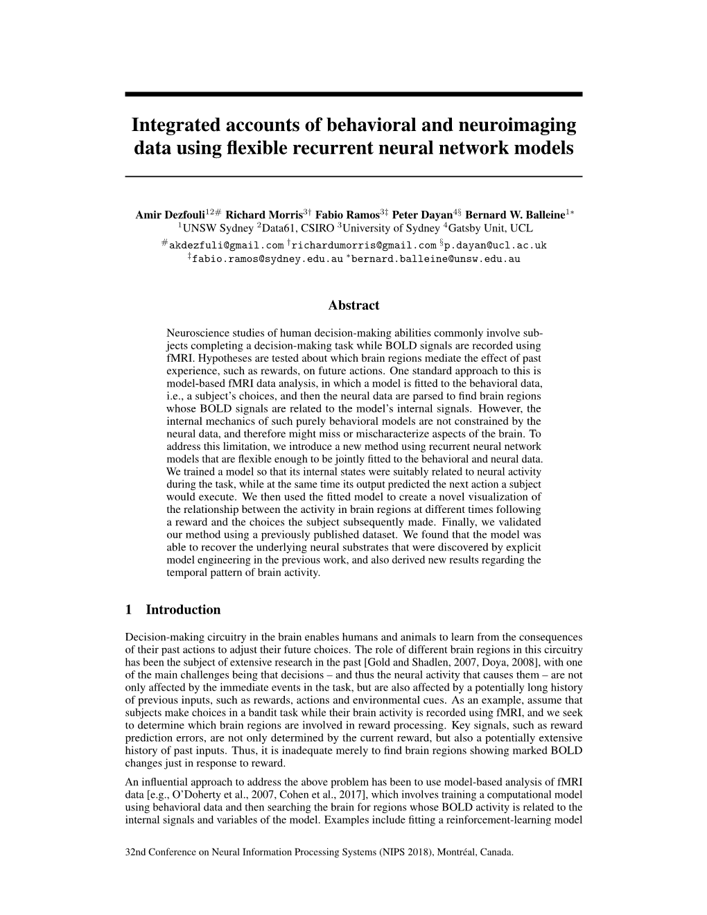 Integrated Accounts of Behavioral and Neuroimaging Data Using Flexible Recurrent Neural Network Models