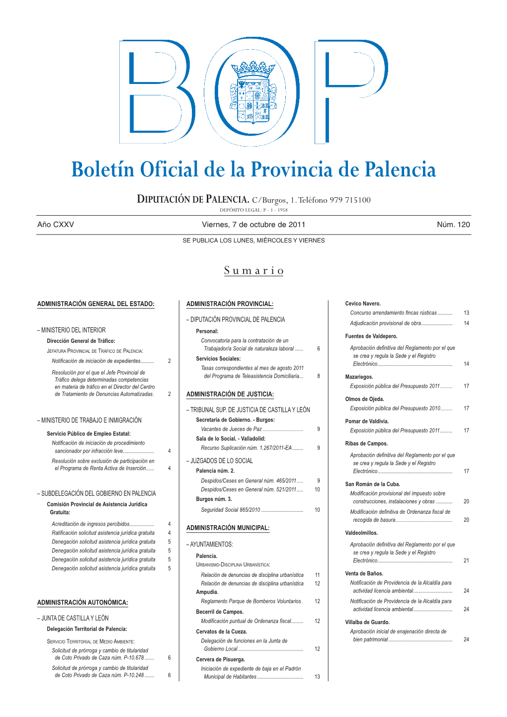 Boletín Oficial De La Provincia De Palencia