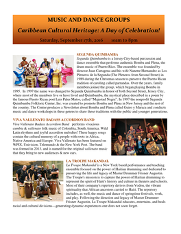 MUSIC and DANCE GROUPS Caribbean Cultural Heritage: a Day