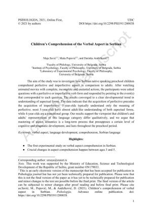 Children's Comprehension of the Verbal Aspect in Serbian