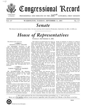 Congressional Record United States Th of America PROCEEDINGS and DEBATES of the 107 CONGRESS, FIRST SESSION