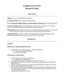 CURRICULUM VITAE Brandon D. Smith