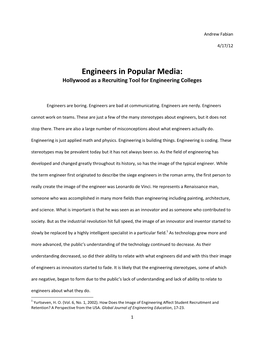 Engineers in Popular Media: Hollywood As a Recruiting Tool for Engineering Colleges