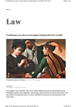 Cardsharps Case Shows Caravaggio's Lasting Talent for Trouble